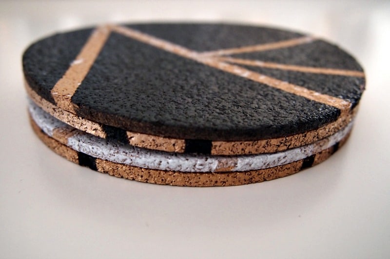 DIY gold, black and white painted cork coasters