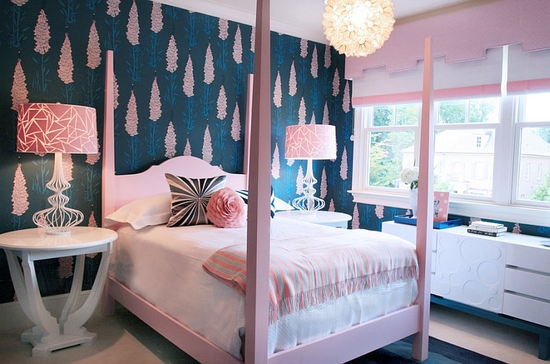 Cool navy and pink girls' bedroom