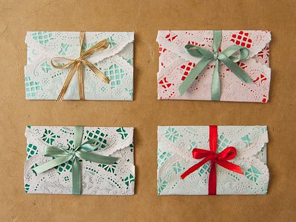 Doily-wrapped gift cards