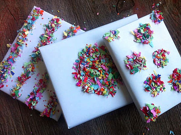 Gifts covered in tissue paper confetti