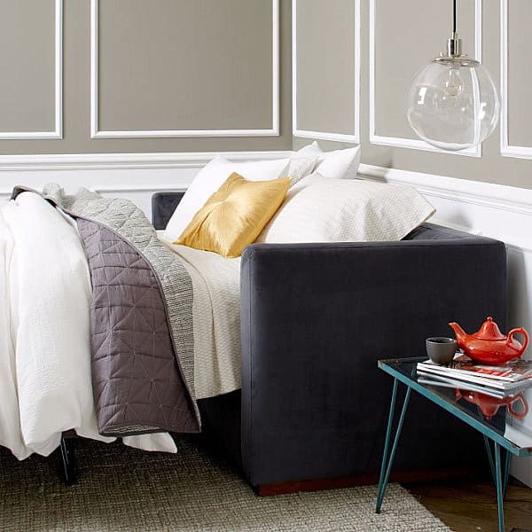Gold pillow in a gray sleeping space Get This Look: Silver and Gold Design