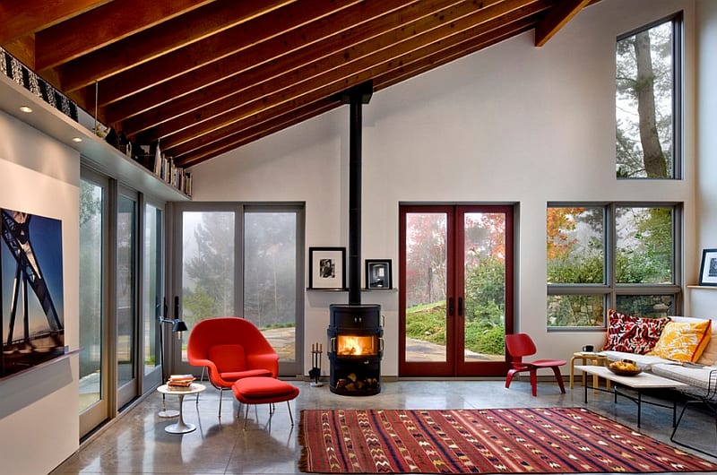 Gorgeous living room with midcentury modern accents looks both stylish and serene