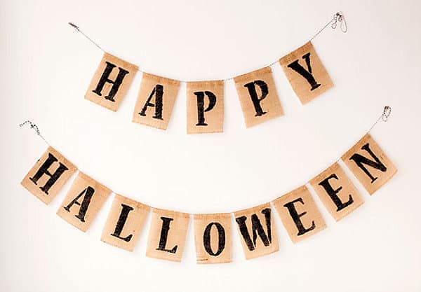 Halloween burlap bunting banner 19 Homemade Halloween Decorations for a Festive Celebration