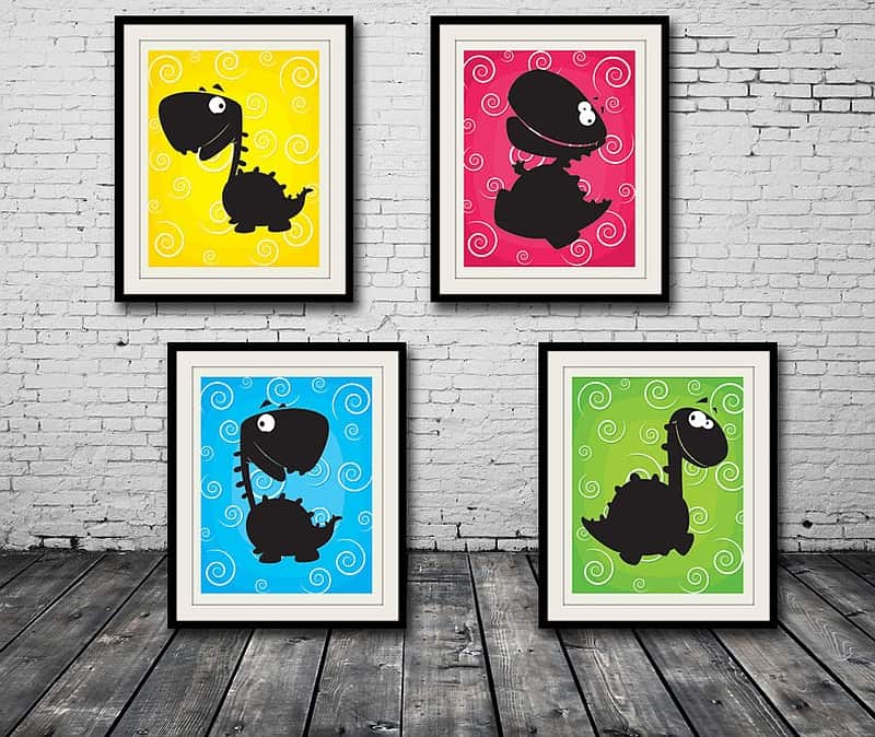 Happy Dinosaur Wall Prints look great in pretty much any room