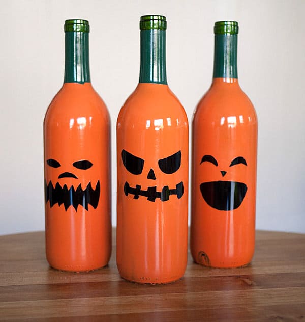 Jack-o-lantern wine bottles