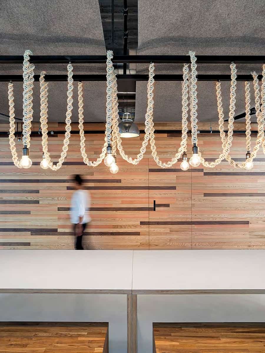 Minimalist yet stylish lighting adds to the charm of the Yelp headquarters