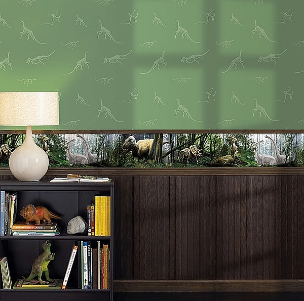 National Geographic kids' room wallpaper with a dinosaur theme is posh and playful