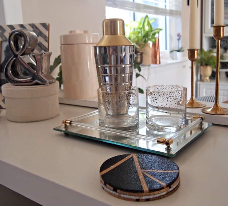 DIY gold, black and white painted cork coasters