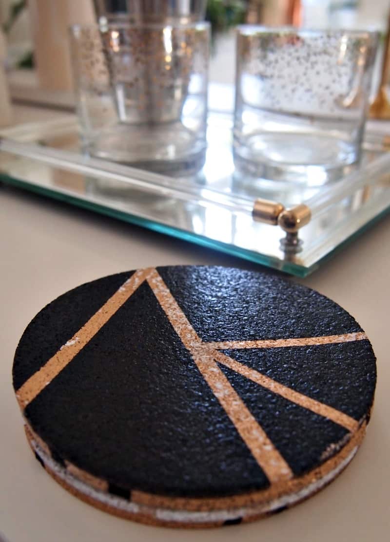 DIY gold, black and white painted cork coasters
