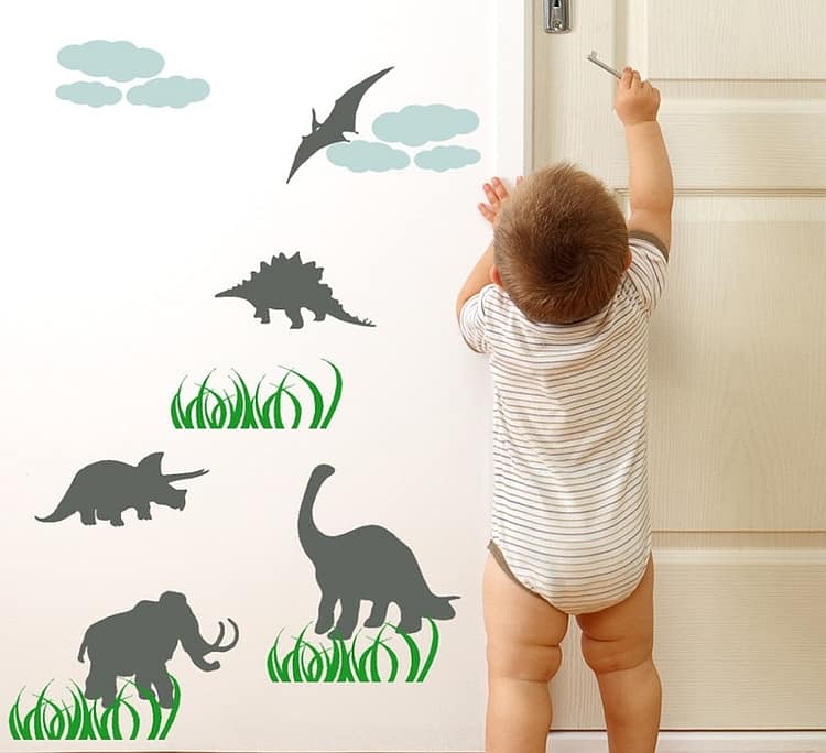 Simple wallpaper with dinosaur motif for the little one's room
