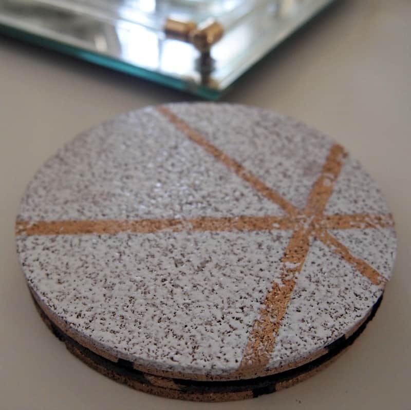 DIY gold, black and white painted cork coasters