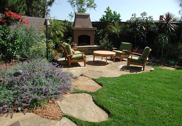 backyard landscape design with barbeque