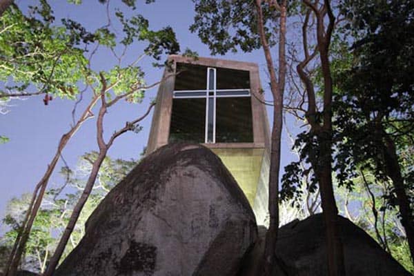 bnkr14 Concrete and sunset: fascinating chapel in the forest