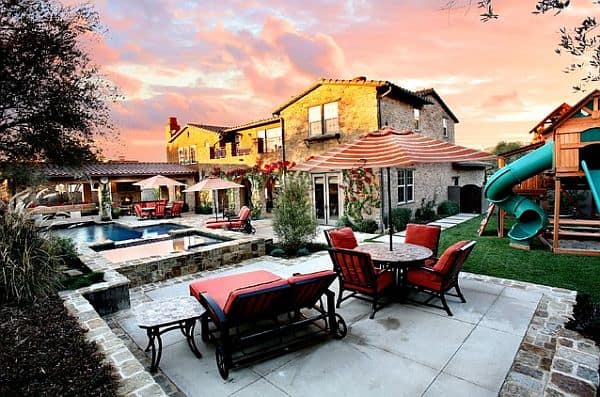 crazy perfect backyard with Playground near pool