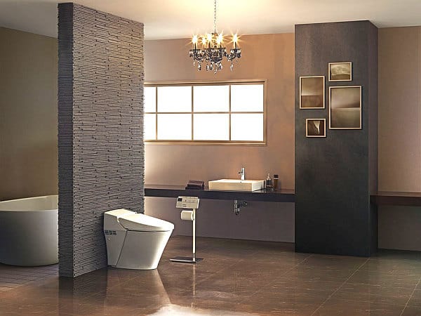 luxury bathroom with fully automated toilet