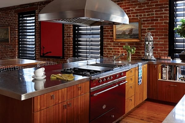 traditional winter kitchen with dark woods and color