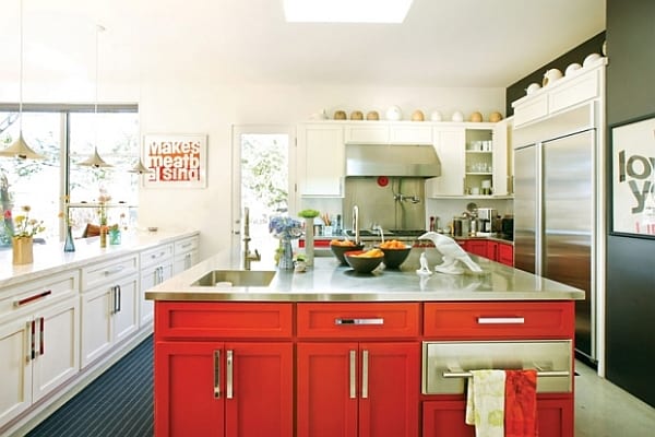 white and red kitchen design for art lovers
