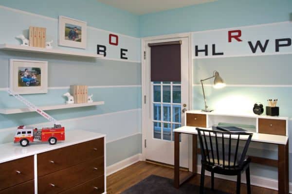 Beautifully organized boys room with a compact study area 29 Kids’ Desk Design Ideas For A Contemporary And Colorful Study Space