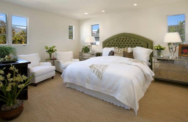 Green accents add vitality while while creates a harmonious look