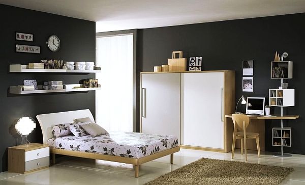 Cool contemporary boys' bedroom in grey and white