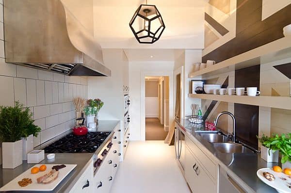 Galley kitchen with stainless bench