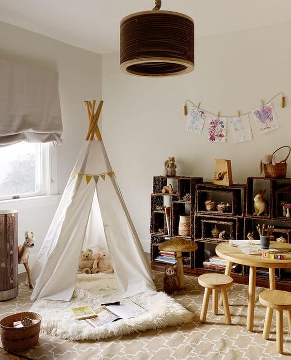 Indoor tepee is alot more fun that the conventional playroom designs!