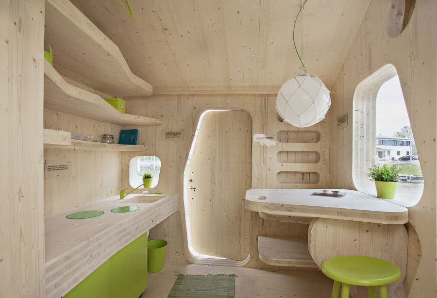 Interior of the student unit from Tengbom Smart, Sustainable Prefab Student House