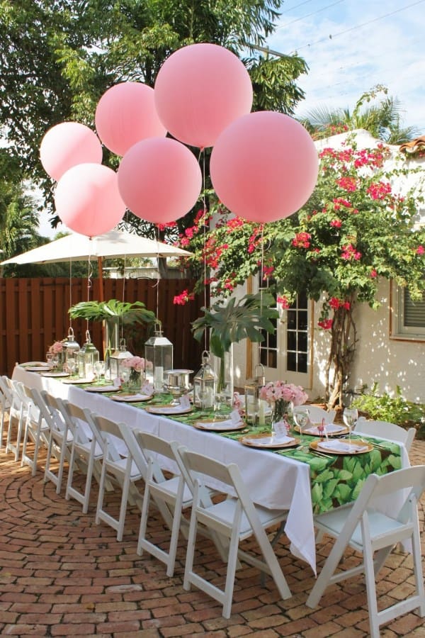 Pink balloons set a festive tone