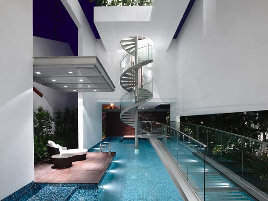 Stunning spiral staircase in the Singapore Residence Inside of a Stylish Home in Singapore