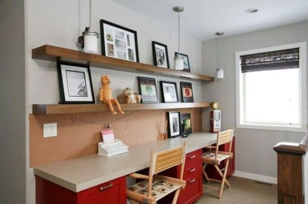 Twin director's chairs give this kids' work space a playful look