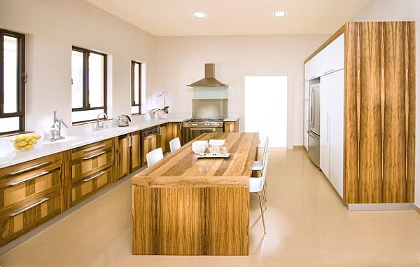 Wooden kitchen furniture with island doubling up as kitchen table Wooden kitchen furniture with island doubling up as kitchen table How to Get the Perfect Eat In Kitchen