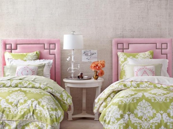 shared girls room pink and green Kid Spaces: 20 Shared Bedroom Ideas